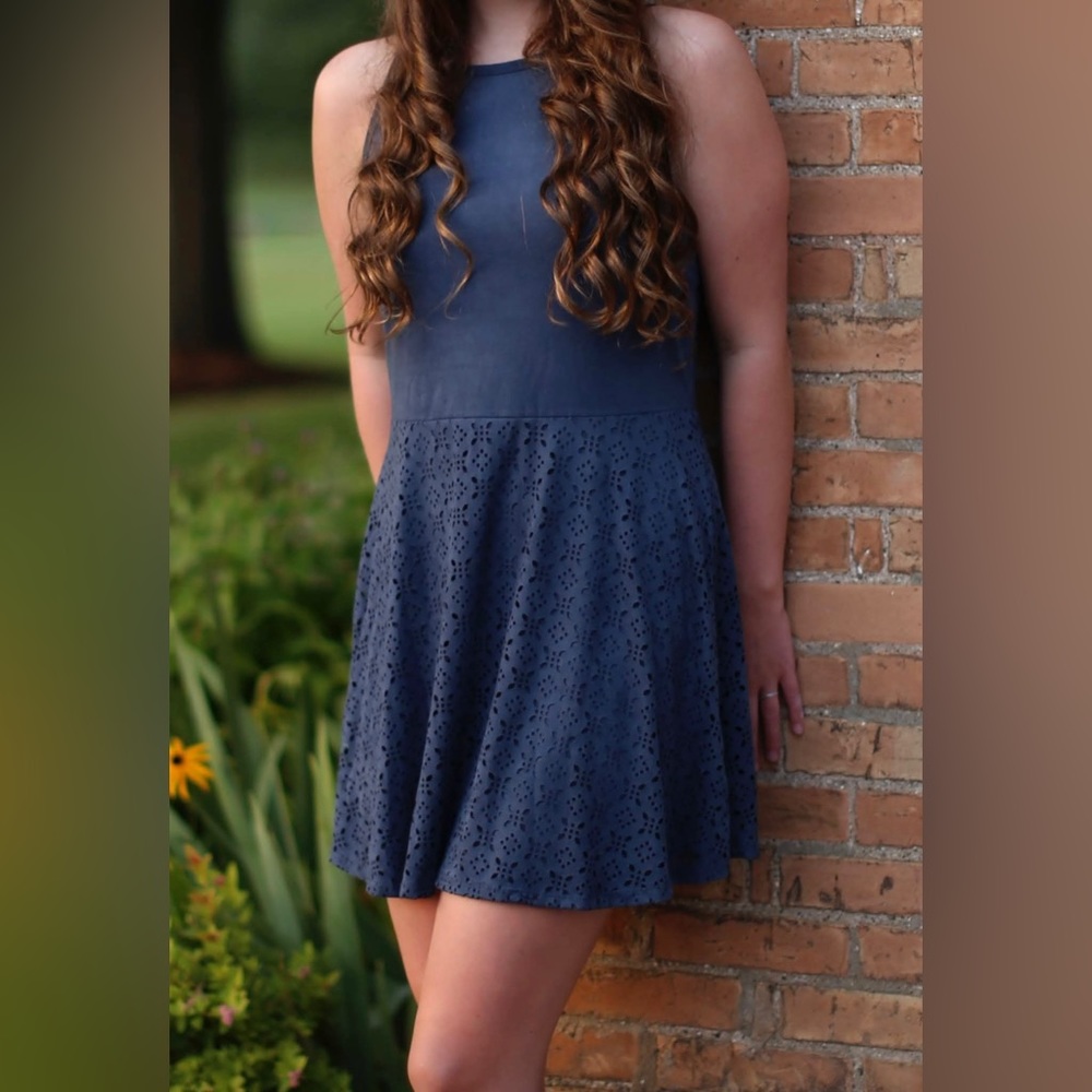Pink Republic Dusty Blue Faux Suede Sleeveless Dress